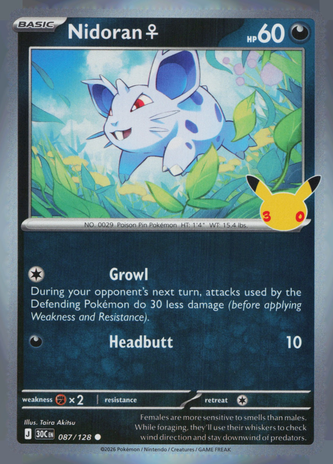 Nidoran F Holo Common ME: 30th Celebration 087/128 NM