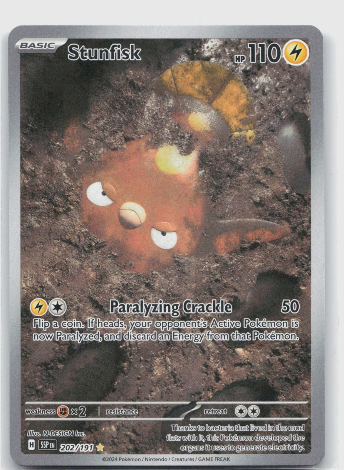 Stunfisk Holo Illustration Rare SV08: Surging Sparks 202/191 NM
