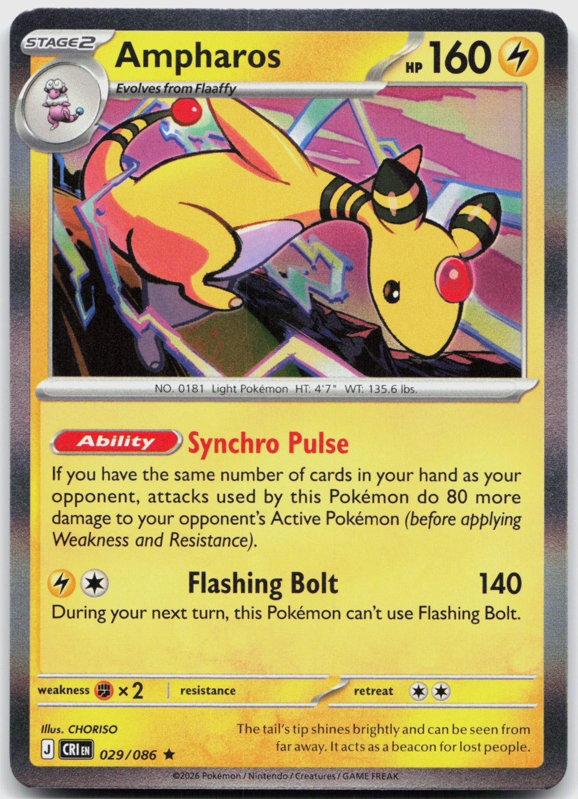 Ampharos Holo Rare ME04: Chaos Rising 029/086 NM