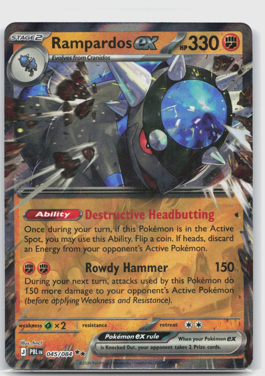 Rampardos ex Holo Double Rare ME05: Pitch Black 045/084 NM