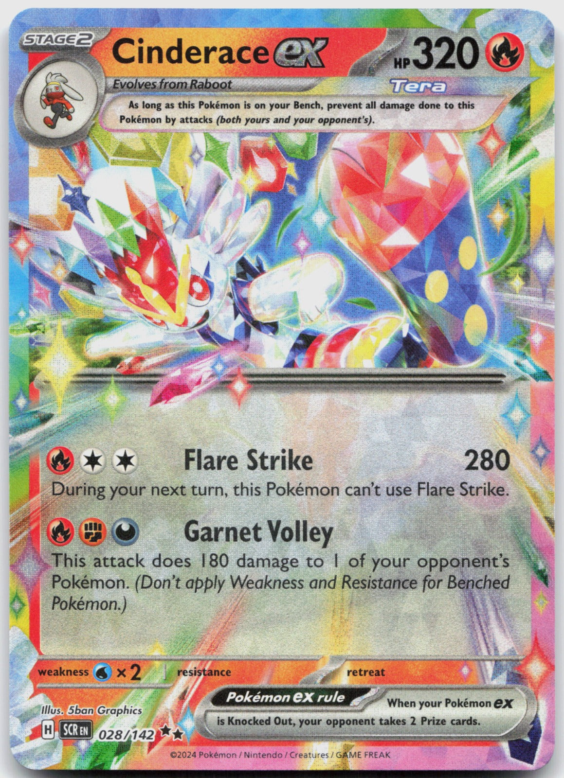Cinderace ex Holo Double Rare SV07: Stellar Crown 028/142 NM