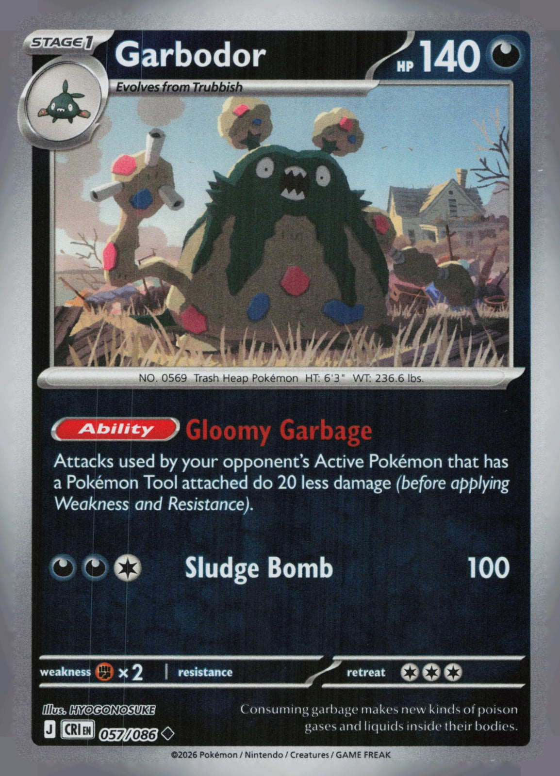 Garbodor Reverse Holo Uncommon ME04: Chaos Rising 057/086 NM