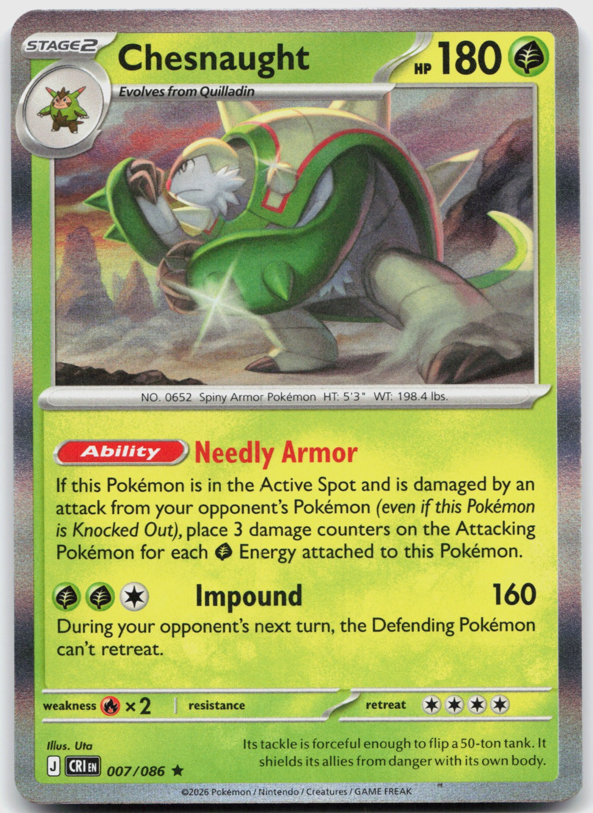 Chesnaught Holo Rare ME04: Chaos Rising 007/086 NM