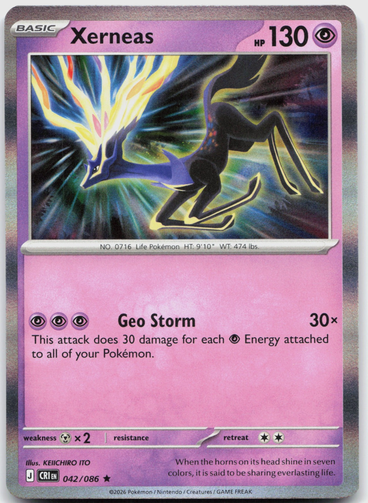 Xerneas Holo Rare ME04: Chaos Rising 042/086 NM