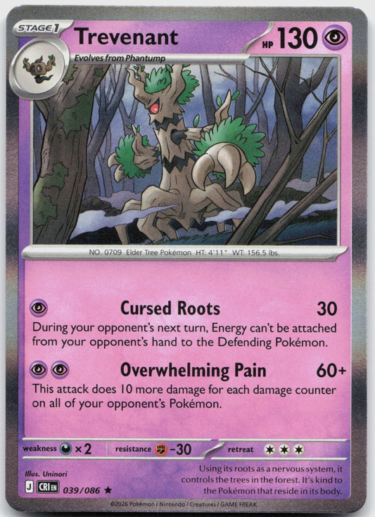 Trevenant Holo Rare ME04: Chaos Rising 039/086 NM