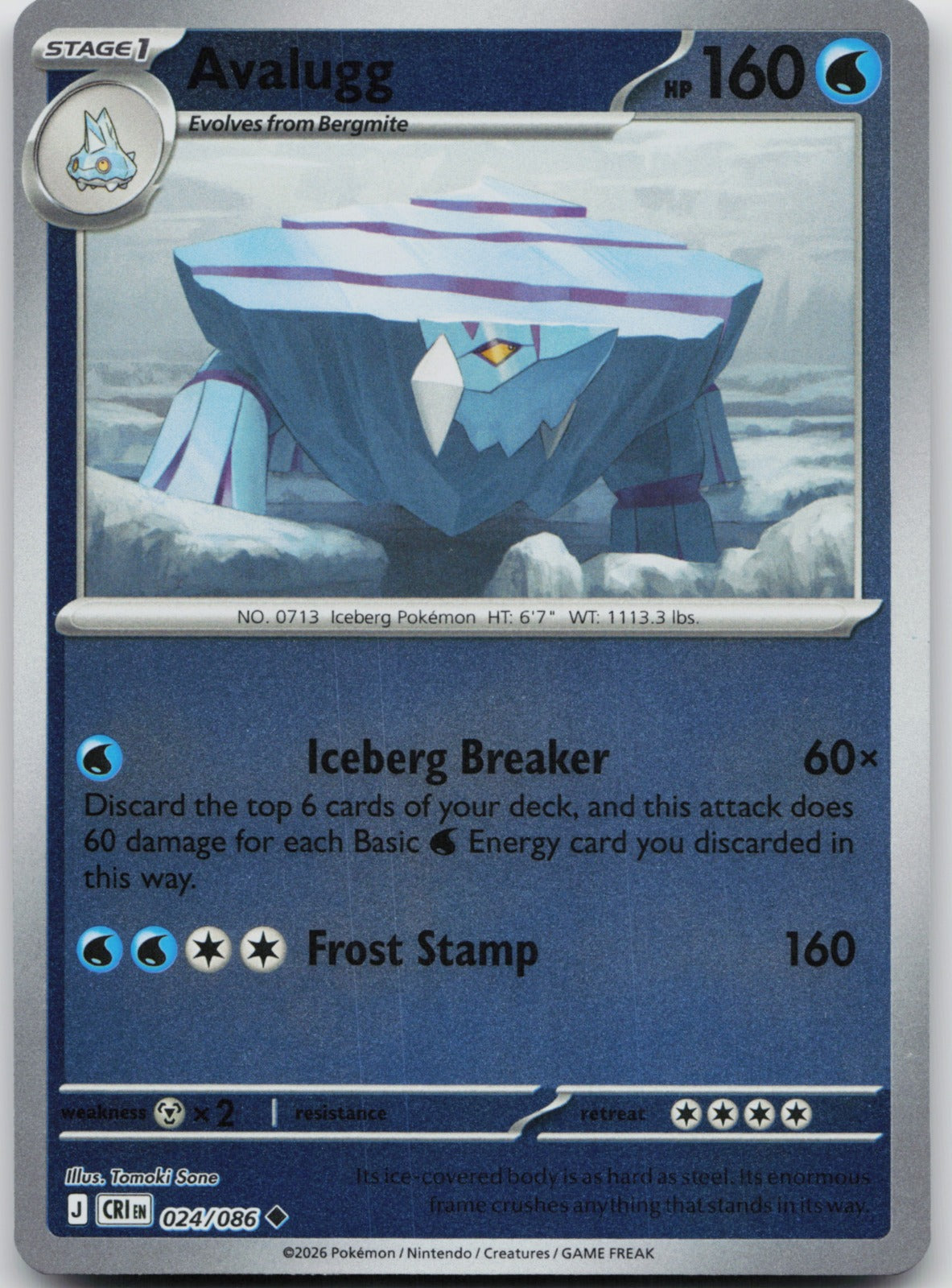 Avalugg Reverse Holo Uncommon ME04: Chaos Rising 024/086 NM