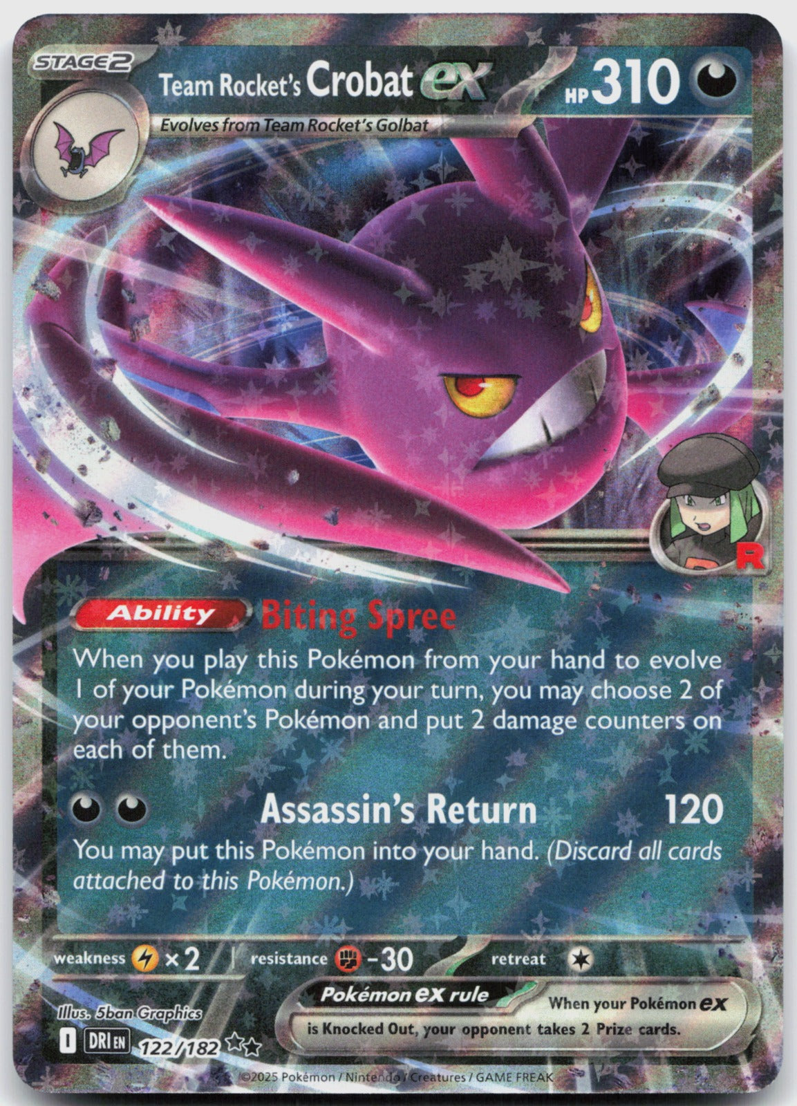 Team Rocket's Crobat ex Holo Double Rare SV10: Destined Rivals 122/182 NM