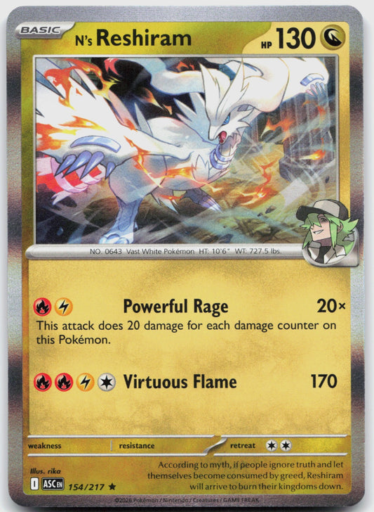 N's Reshiram Holo Rare ME: Ascended Heroes 154/217 NM