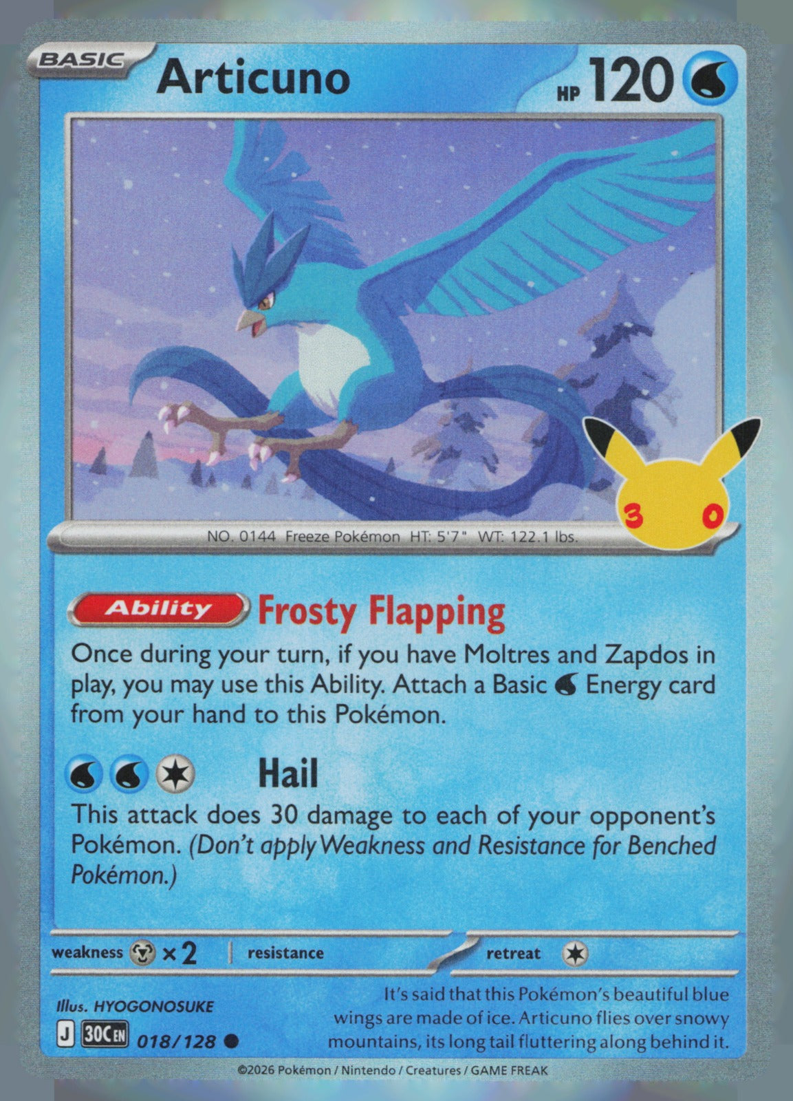 Articuno Holo Common ME: 30th Celebration 018/128 NM