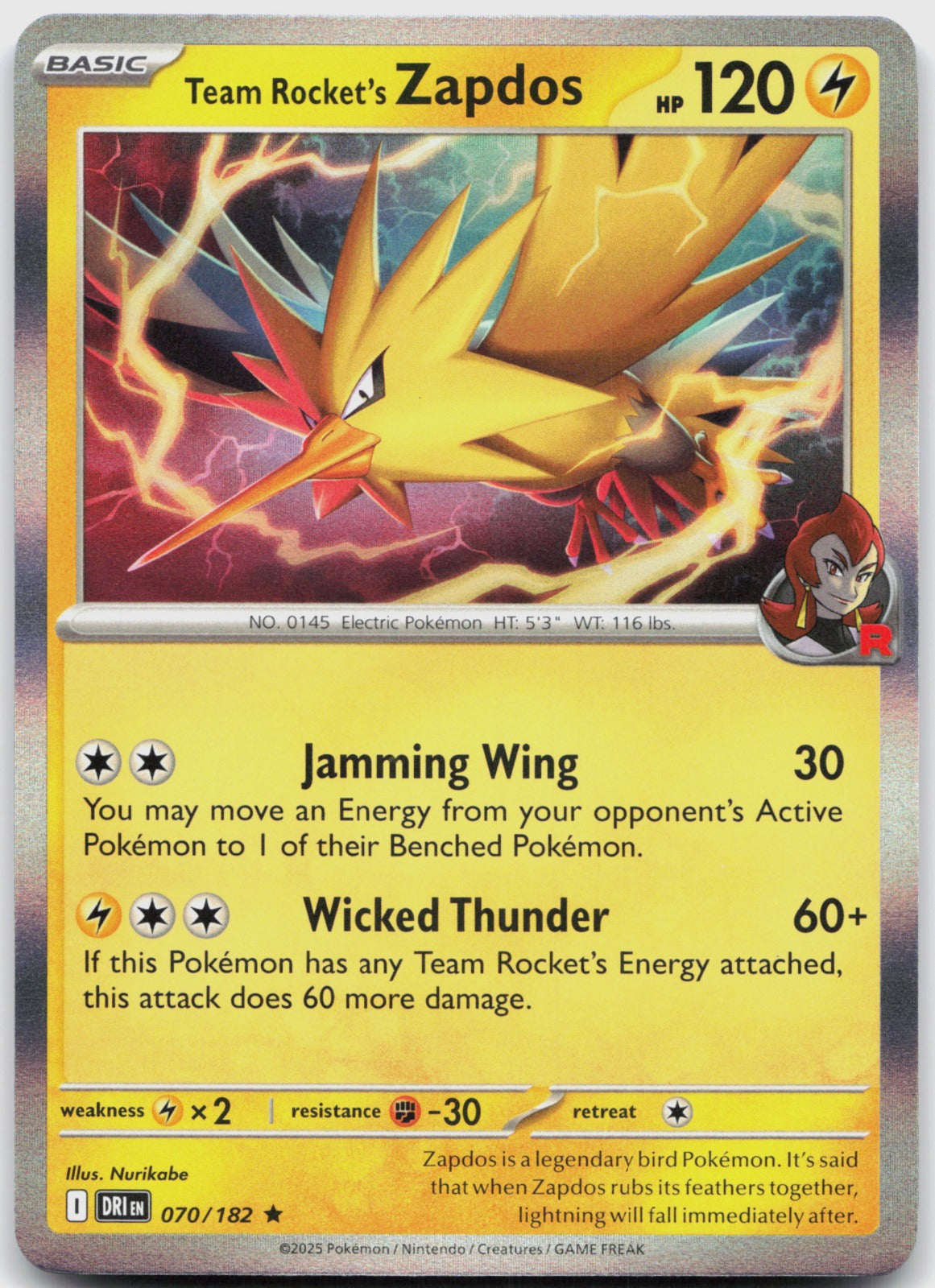 Team Rocket's Zapdos Holo Rare SV10: Destined Rivals 070/182 NM