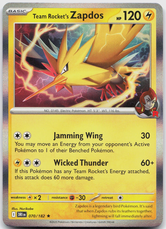 Team Rocket's Zapdos Holo Rare SV10: Destined Rivals 070/182 NM