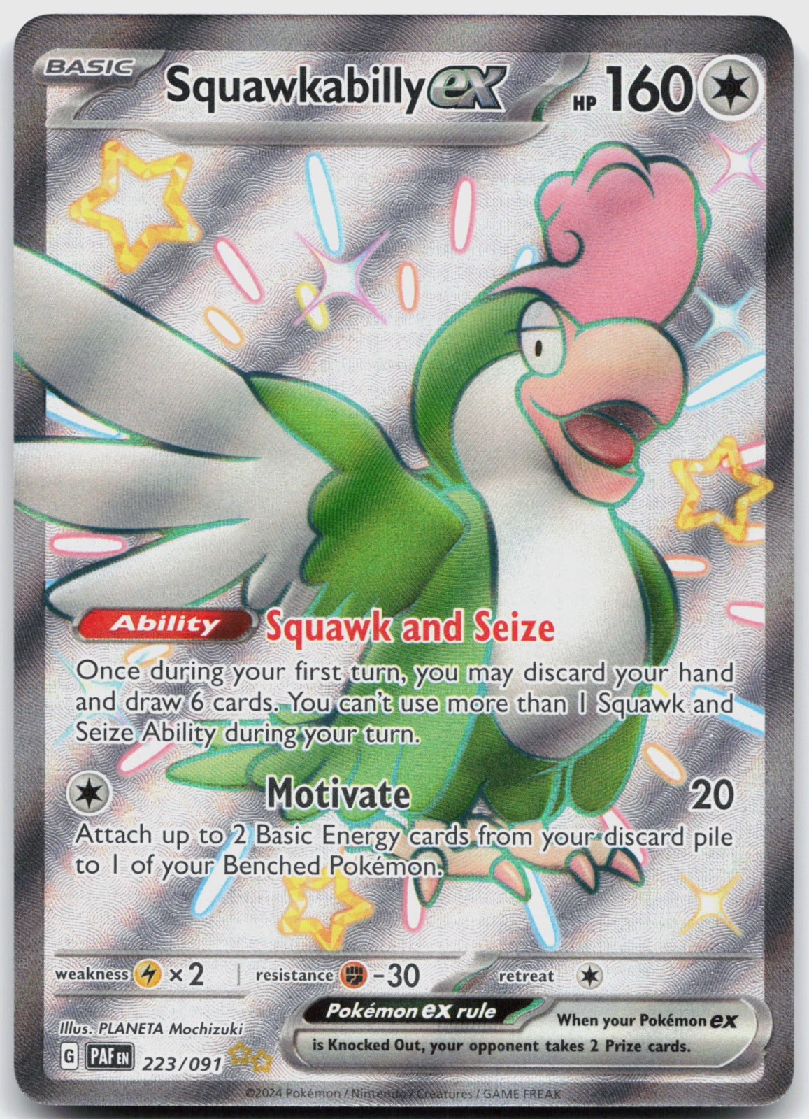 Squawkabilly ex Holo Shiny Ultra Rare SV: Paldean Fates 223/091 NM