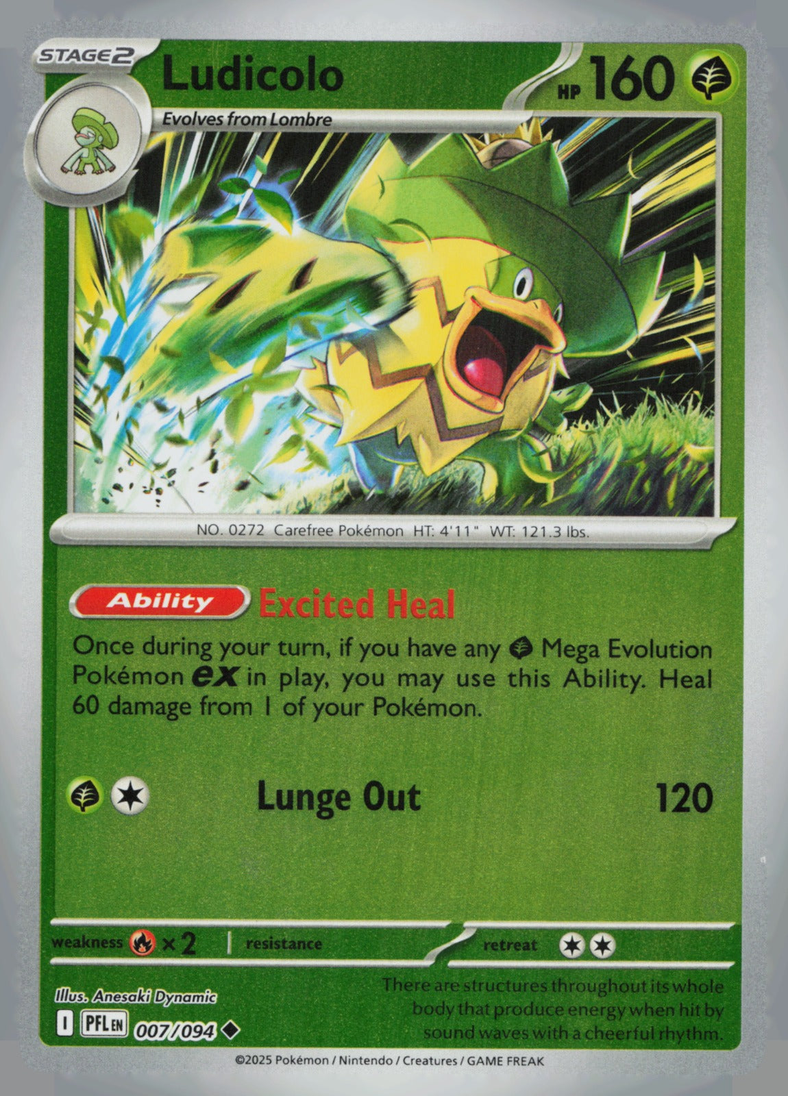 Ludicolo Reverse Holo Uncommon ME02: Phantasmal Flames 007/094 NM