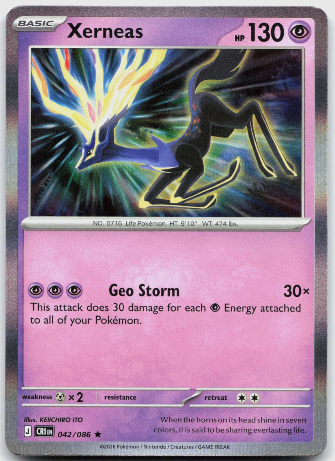 Xerneas Holo Rare ME04: Chaos Rising 042/086 NM