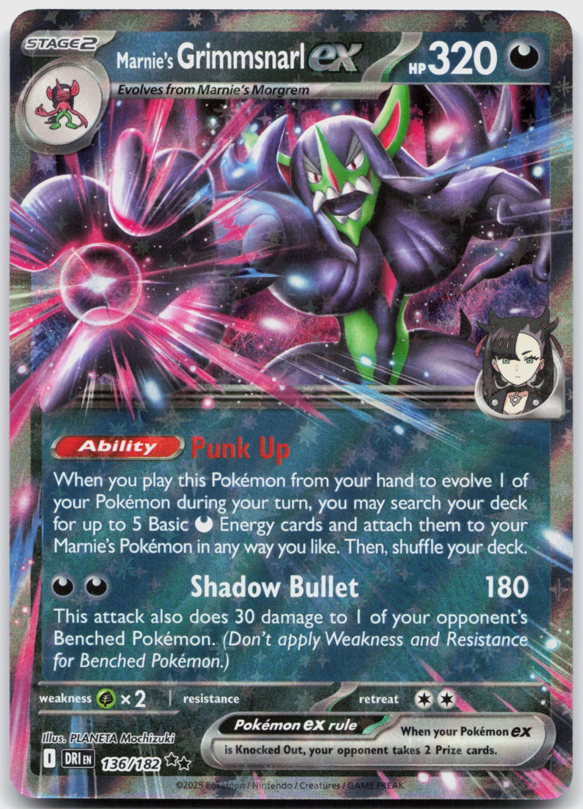 Marnie's Grimmsnarl ex Holo Double Rare SV10: Destined Rivals 136/182 NM