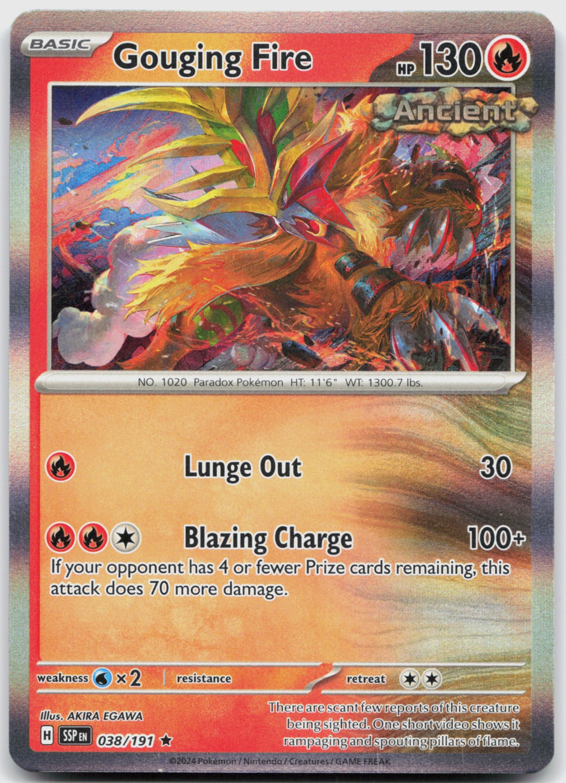 Gouging Fire Holo Rare SV08: Surging Sparks 038/191 NM