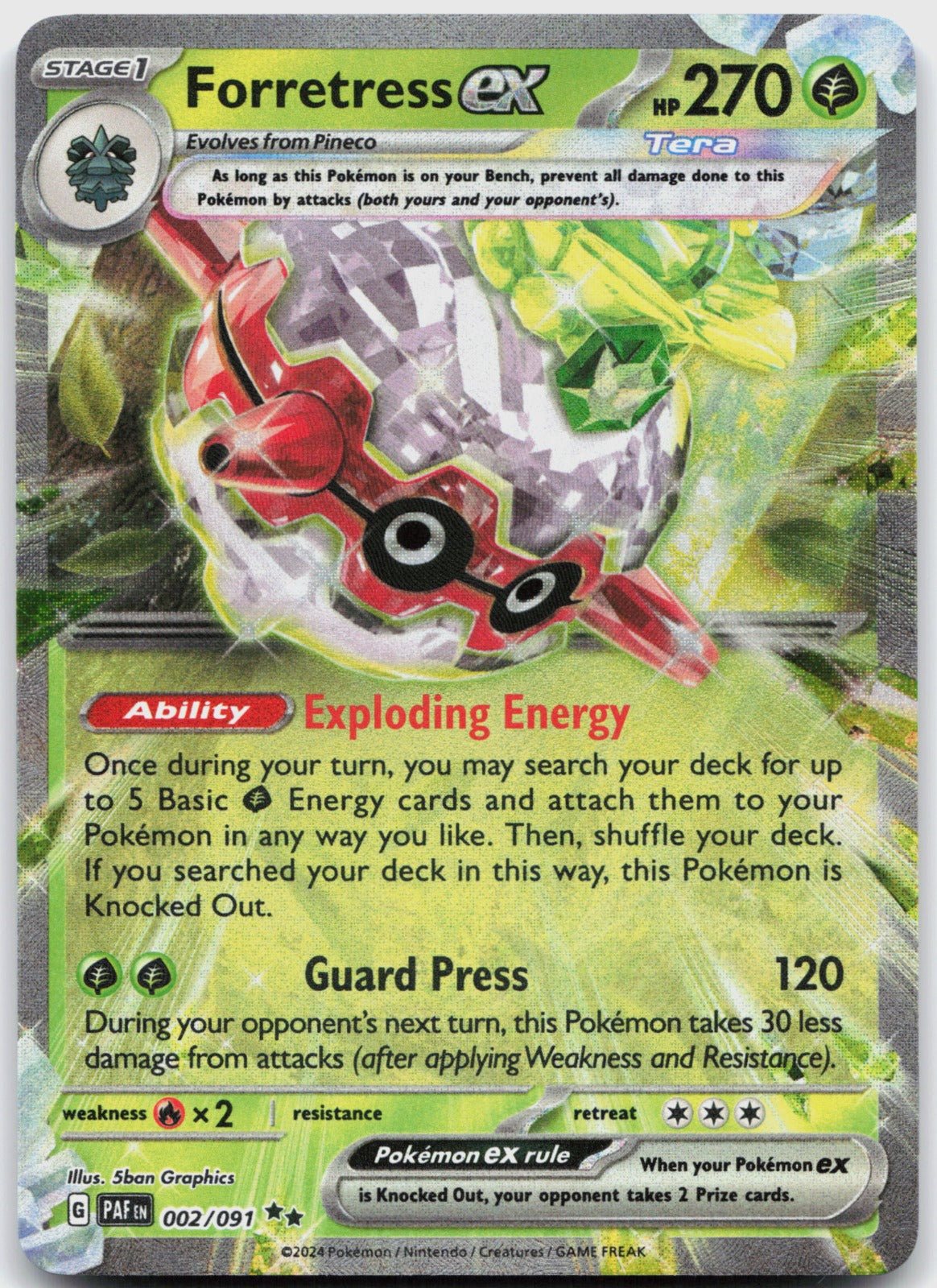 Forretress ex Holo Double Rare SV: Paldean Fates 002/091 NM