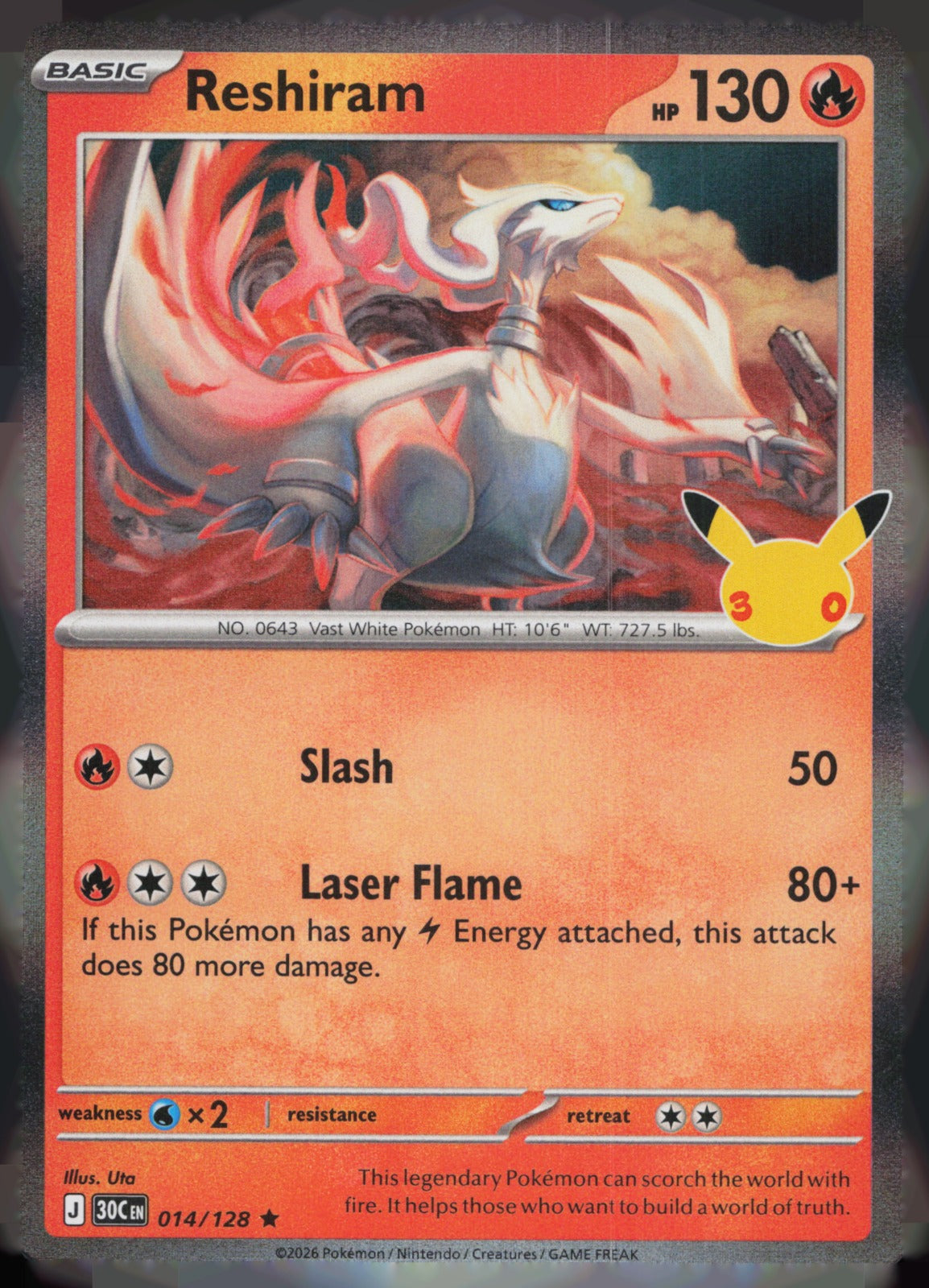 Reshiram Holo Rare ME: 30th Celebration 014/128 NM