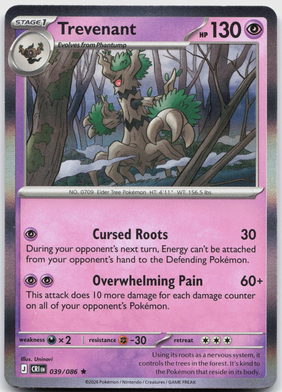 Trevenant Holo Rare ME04: Chaos Rising 039/086 NM