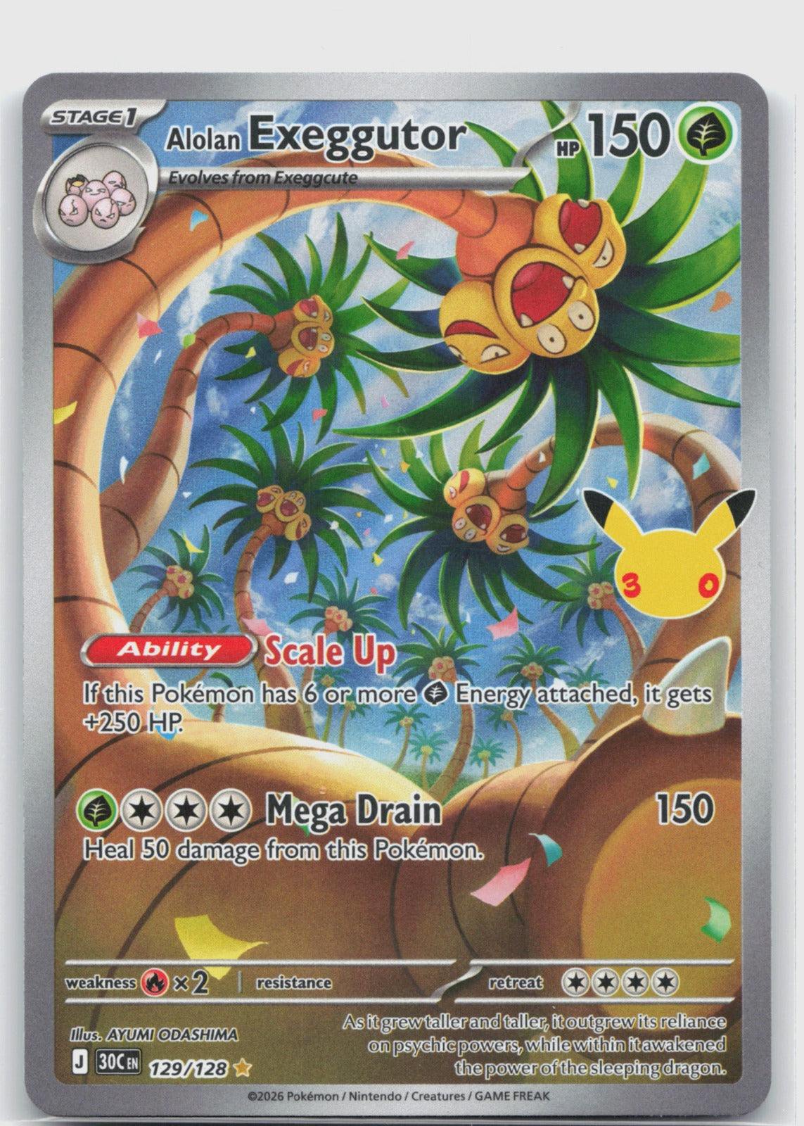 Alolan Exeggutor Holo Illustration Rare ME: 30th Celebration 129/128 NM