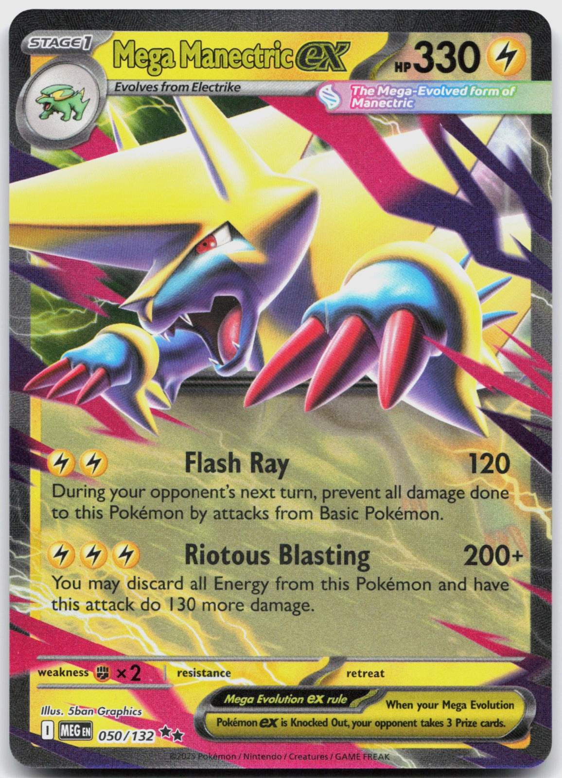 Mega Manectric ex Holo Double Rare ME01: Mega Evolution 050/132 NM