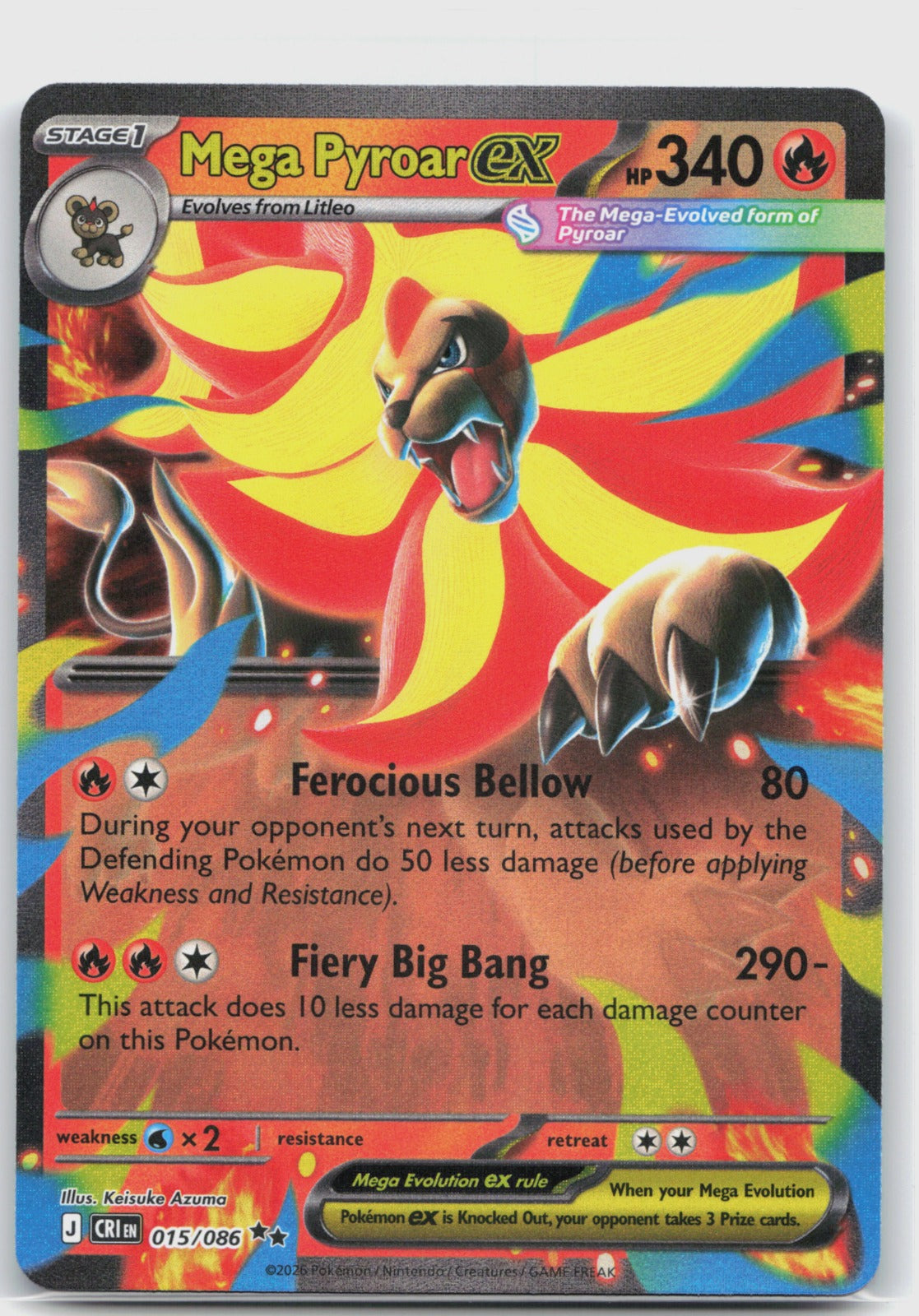 Mega Pyroar ex Holo Double Rare ME04: Chaos Rising 015/086 NM