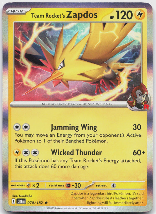 Team Rocket's Zapdos Holo Rare SV10: Destined Rivals 070/182 NM