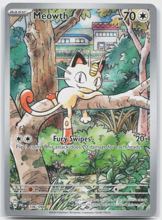 Meowth Holo Illustration Rare ME02: Phantasmal Flames 106/094 NM