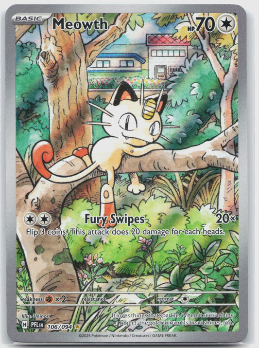 Meowth Holo Illustration Rare ME02: Phantasmal Flames 106/094 NM