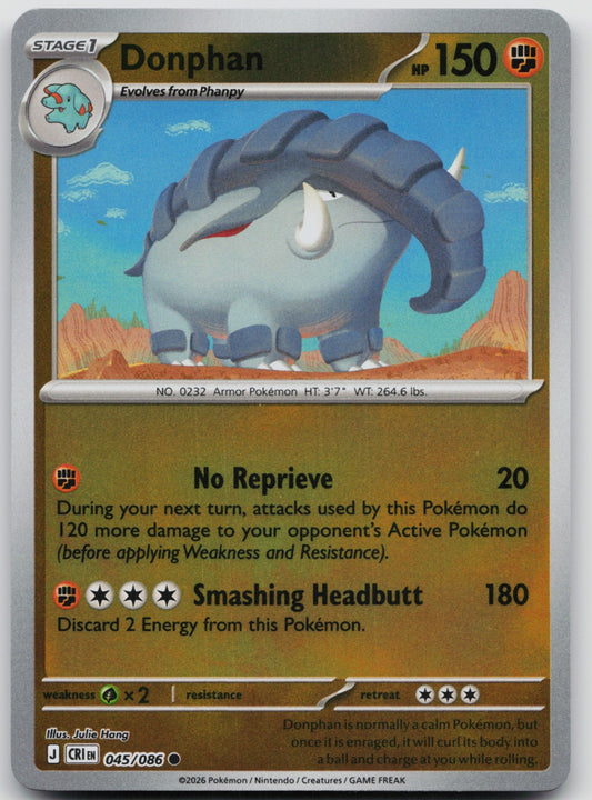 Donphan Reverse Holo Common ME04: Chaos Rising 045/086 NM