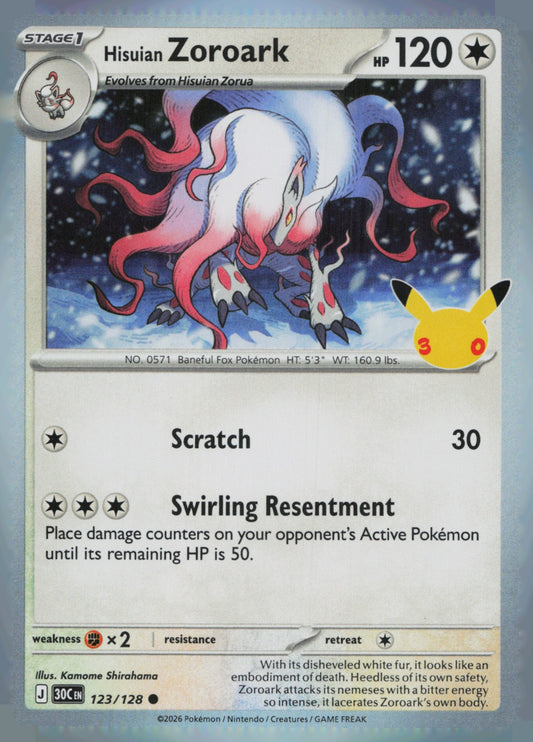 Hisuian Zoroark Holo Common ME: 30th Celebration 123/128 NM