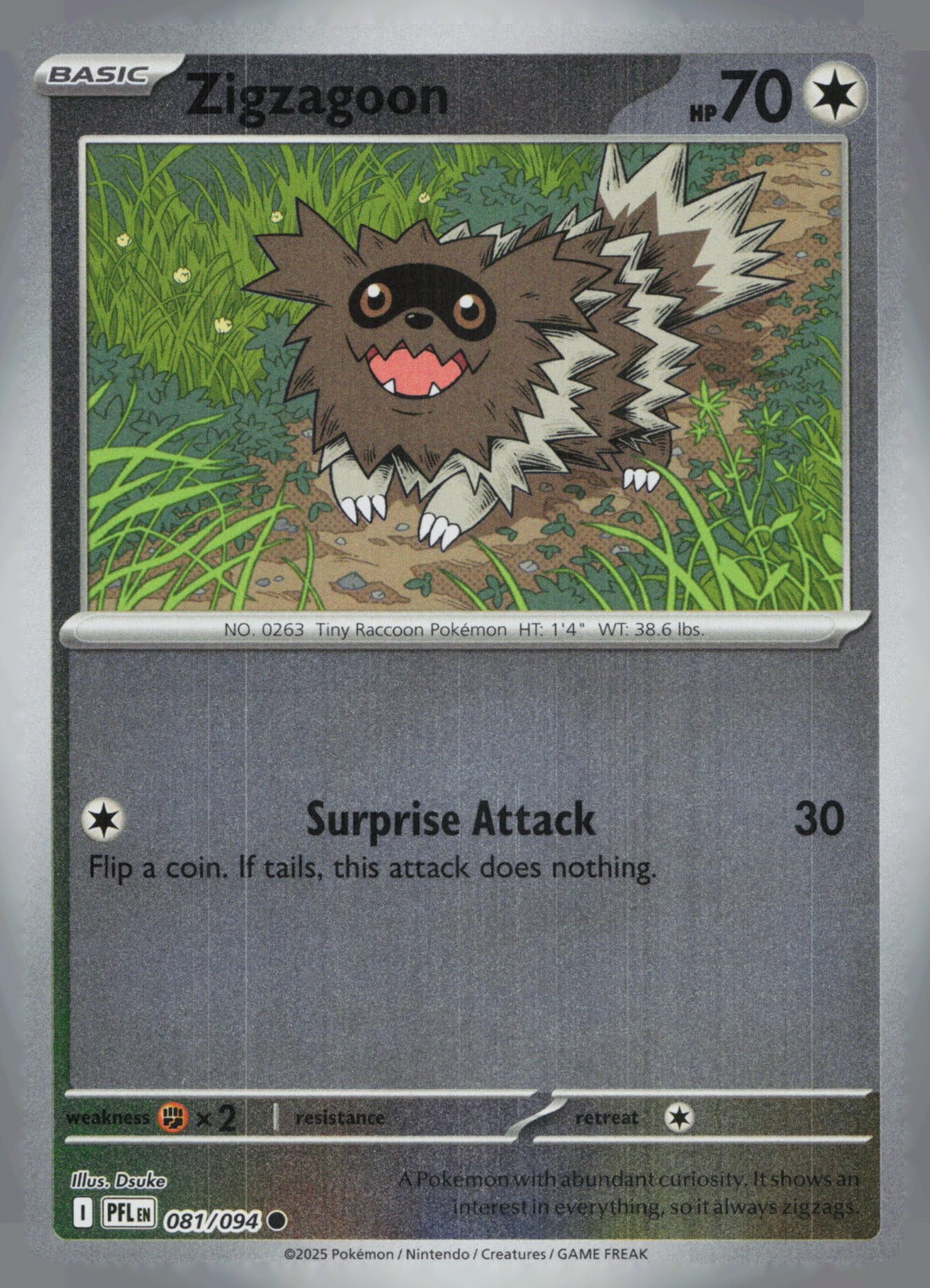 Zigzagoon Reverse Holo Common ME02: Phantasmal Flames 081/094 NM
