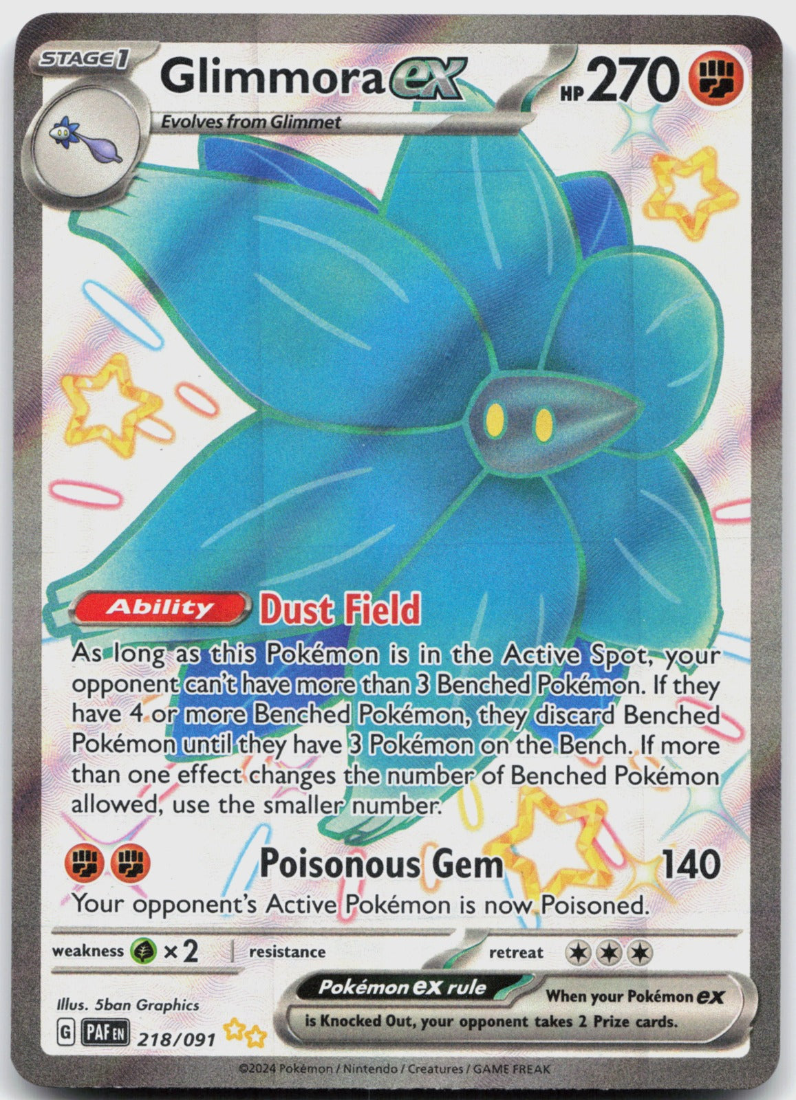 Glimmora ex Holo Shiny Ultra Rare SV: Paldean Fates 218/091 NM
