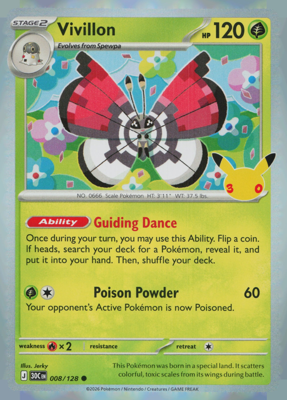 Vivillon Holo Common ME: 30th Celebration 008/128 NM