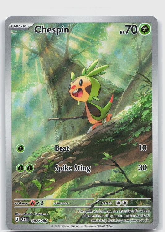 Chespin Holo Illustration Rare ME04: Chaos Rising 087/086 NM