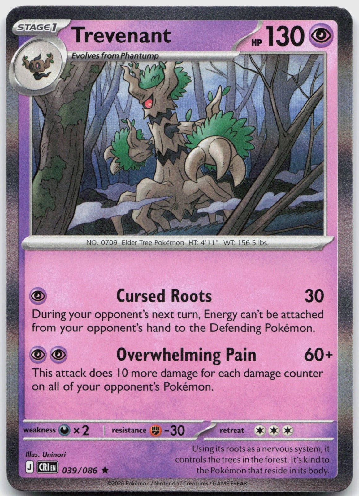 Trevenant Holo Rare ME04: Chaos Rising 039/086 NM