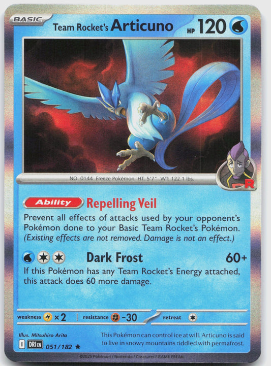 Team Rocket's Articuno Holo Rare SV10: Destined Rivals 051/182 NM