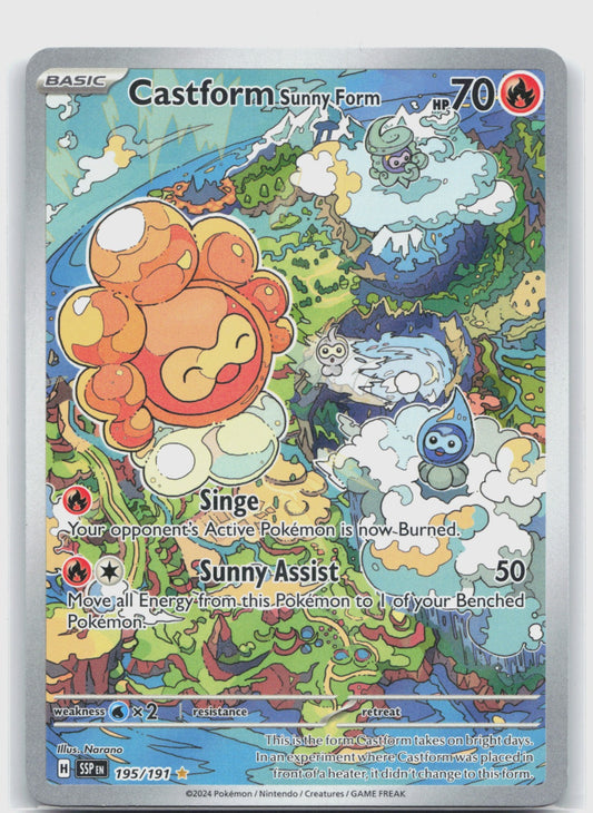 Castform Sunny Form Holo Illustration Rare SV08: Surging Sparks 195/191 NM