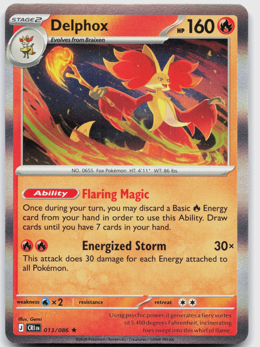 Delphox Holo Rare ME04: Chaos Rising 013/086 NM