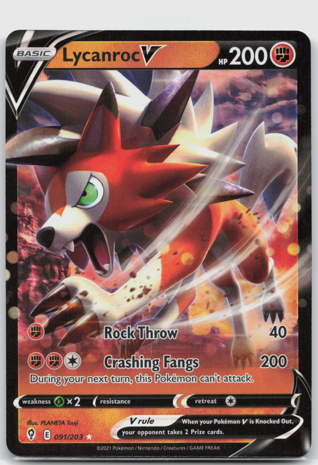 Lycanroc V Holo Ultra Rare SWSH07: Evolving Skies 091/203 NM