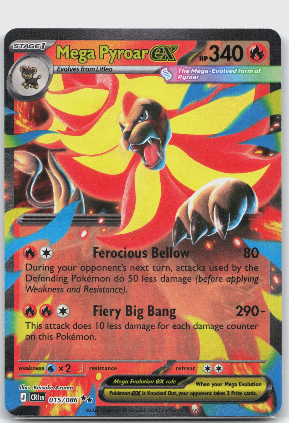 Mega Pyroar ex Holo Double Rare ME04: Chaos Rising 015/086 NM