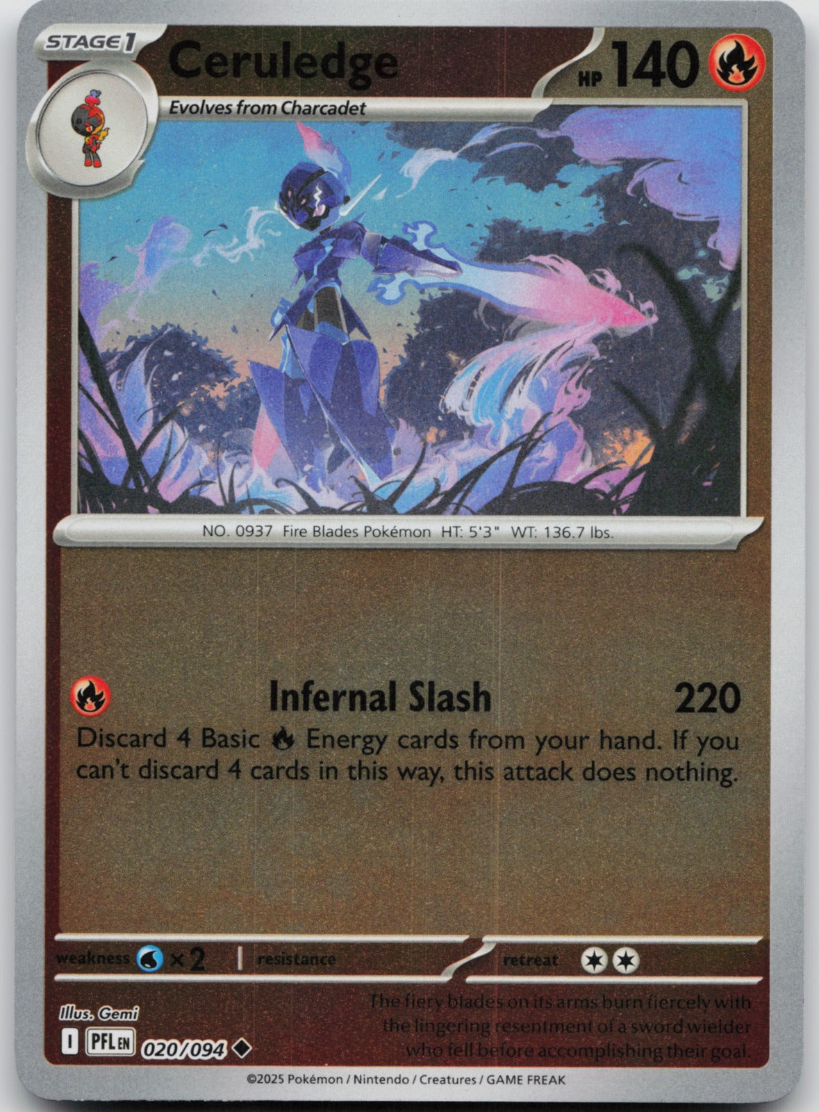 Ceruledge Reverse Holo Uncommon ME02: Phantasmal Flames 020/094 NM