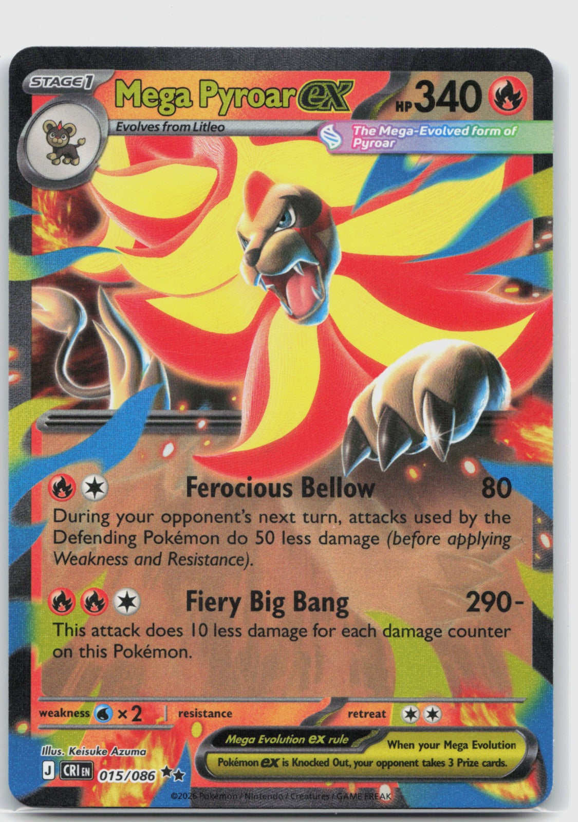 Mega Pyroar ex Holo Double Rare ME04: Chaos Rising 015/086 NM