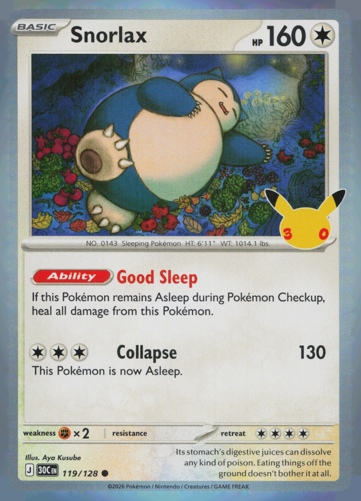 Snorlax Holo Common ME: 30th Celebration 119/128 NM