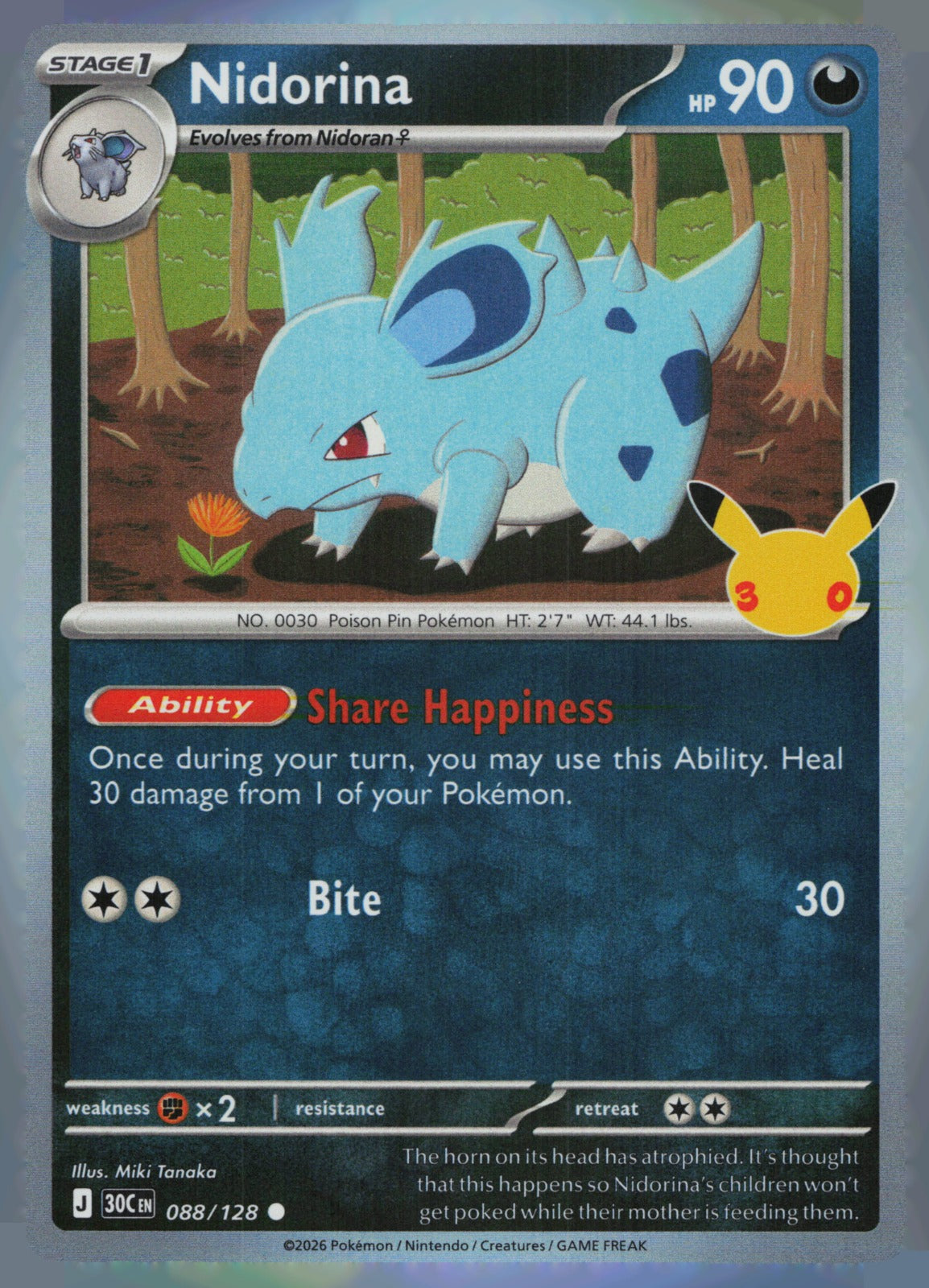 Nidorina Holo Common ME: 30th Celebration 088/128 NM