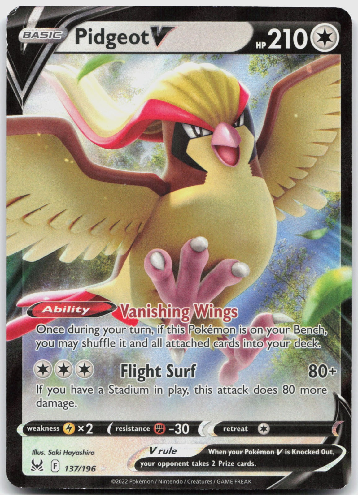 Pidgeot V Holo Ultra Rare SWSH11: Lost Origin 137/196 NM