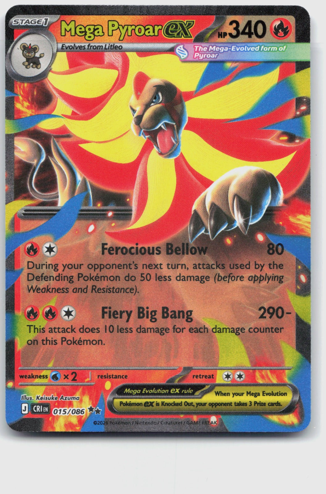 Mega Pyroar ex Holo Double Rare ME04: Chaos Rising 015/086 NM