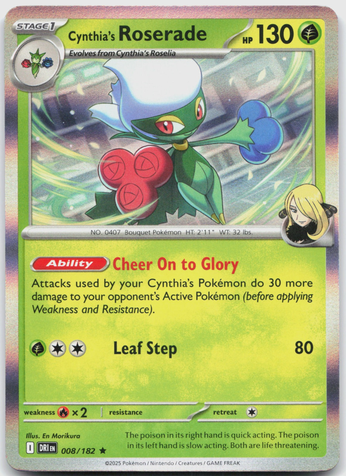 Cynthia's Roserade Holo Rare SV10: Destined Rivals 008/182 NM