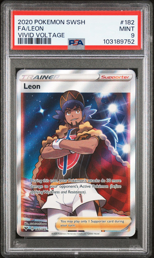 PSA 9 Leon Full Art Ultra Rare SWSH04: Vivid Voltage 182/185