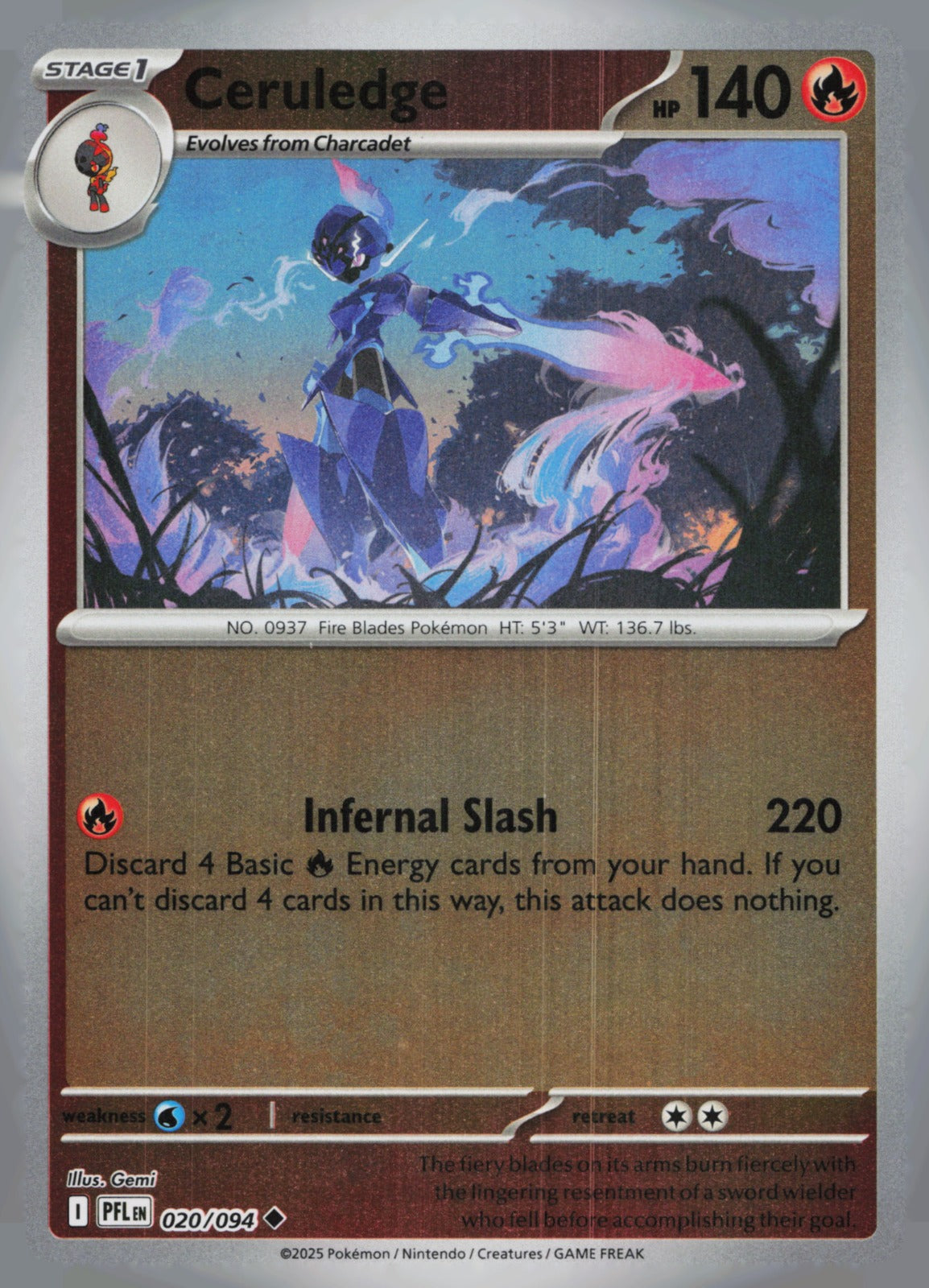 Ceruledge Reverse Holo Uncommon ME02: Phantasmal Flames 020/094 NM